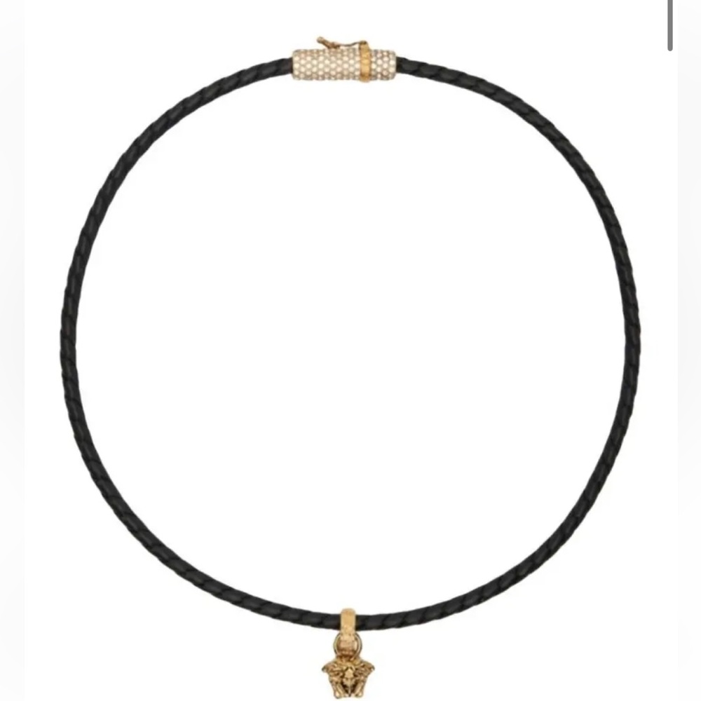 Black Braided Necklace with Gold Lion Pendant